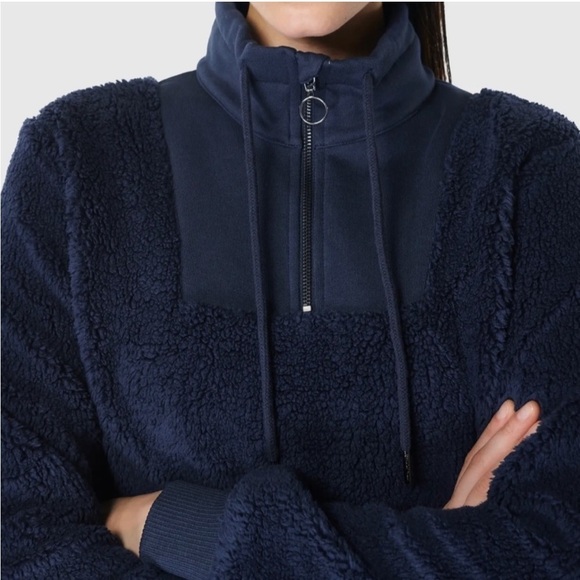 Sweaty Betty Navy Blue Quarter Zip Sherpa Pullover Sweatshirt Size 6 - Picture 3 of 9